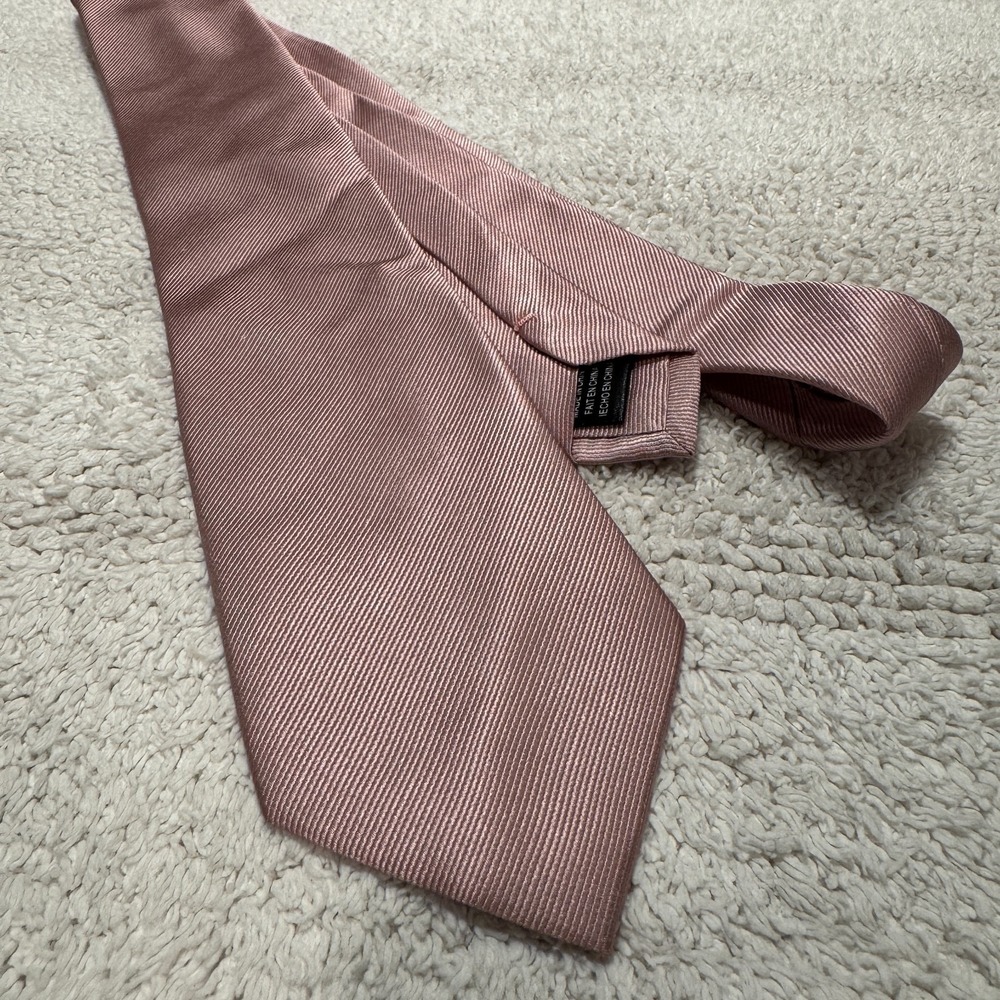 INDOCHINO‎ Tie Pink Repp Minimal Solid 100% Silk Jacquard Preppy Minimalist